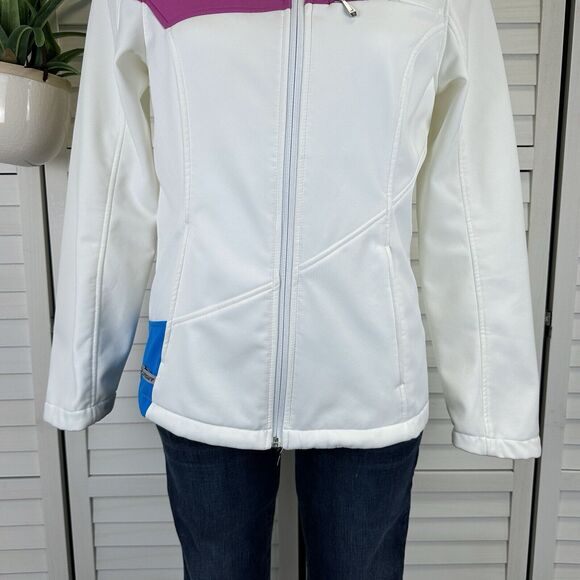 Spyder M White Colorblock Soft Shell Ski Snowboard Jacket Faux Fur Lined Hood - Picture 3 of 12